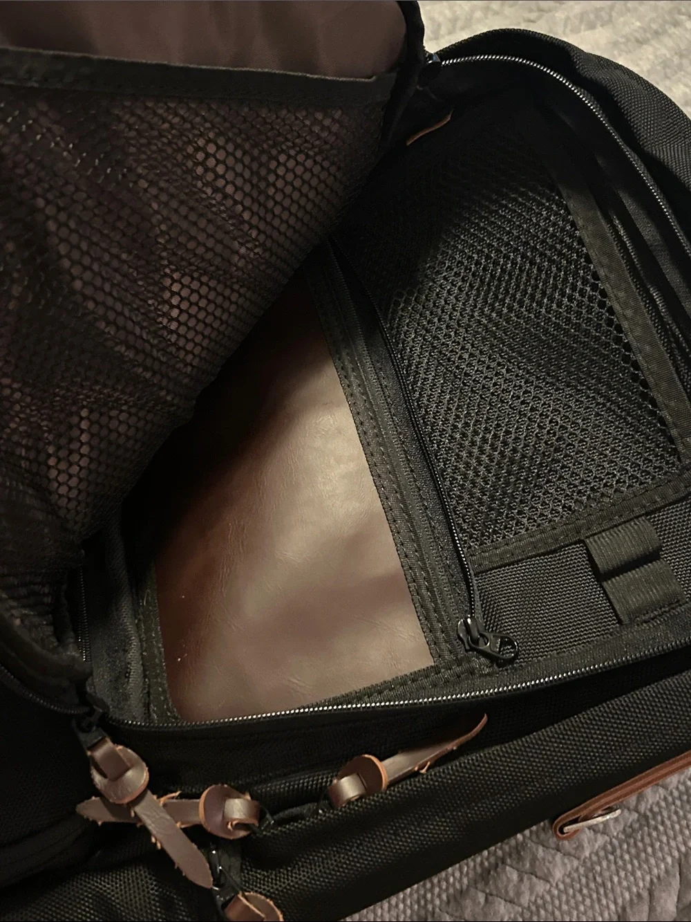 Zumit Black Backpack with Brown Trim and Leather-Look Base